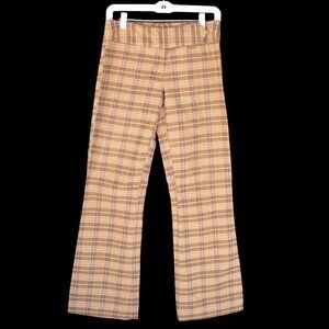 Womens Brown Plaid Hip Hugger Boot Cut Pants Juniors Size 11 Tall 28" Waist